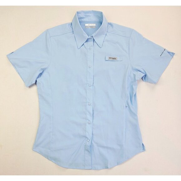 Columbia Tops - Columbis Omni Shade PFG Small Womens Blue Snap Back Vent Front Pocket Logo Shirt
